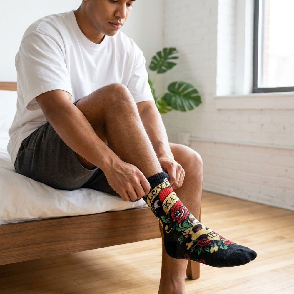 240 Pairs Men's Novelty Crew Socks Package Deal | Mixed Graphic Designs & Fun Patterns Free Shipping