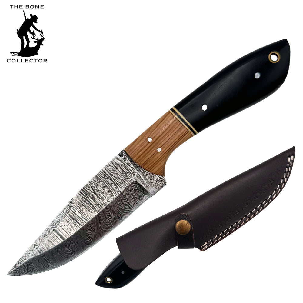 BC 799-DB 9" Bone Collector Damascus Blade Hunting Knife with Leather Sheath