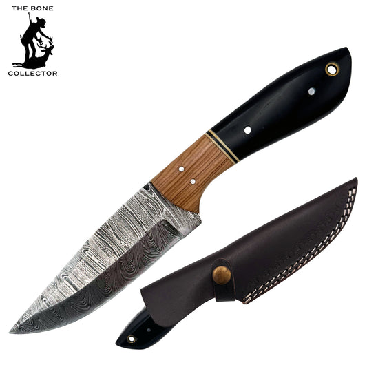 BC 799-DB 9" Bone Collector Damascus Blade Hunting Knife with Leather Sheath