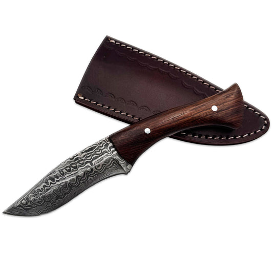 BC 800DB-BK 9" Bone Collector Damascus Blade Hunting Knife with Leather Sheath