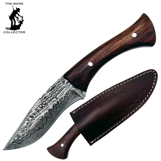BC 800DB-BK 9" Bone Collector Damascus Blade Hunting Knife with Leather Sheath