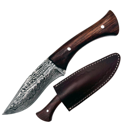 BC 800DB-BK 9" Bone Collector Damascus Blade Hunting Knife with Leather Sheath