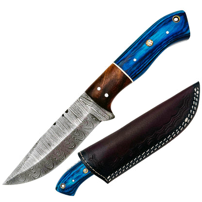 BC 800DB-BL 9" Blue Bone Collector Damascus Blade Hunting Knife with Leather Sheath
