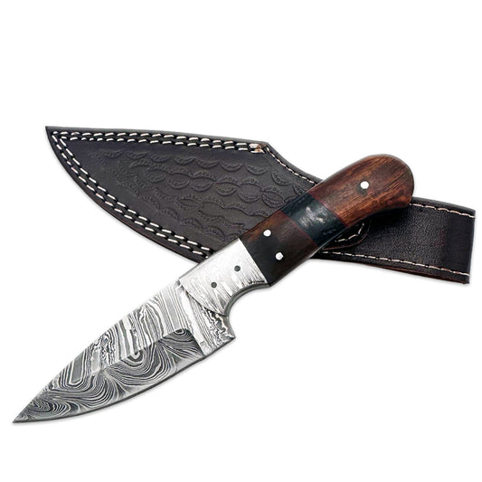 BC 833-DB 8" Wood Bone Collector Damascus Blade Hunting Knife with Leather Sheath