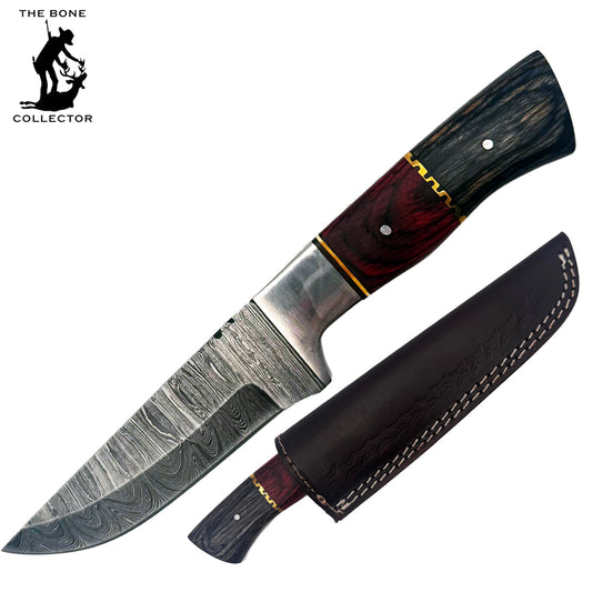 BC-835-DB 9" Black & Red Bone Collector Damascus Blade Hunting Knife with Leather Sheath