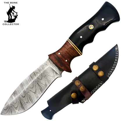 BC 837-DB 10" Wood Bone Collector Damascus Blade Hunting Knife with Leather Sheath