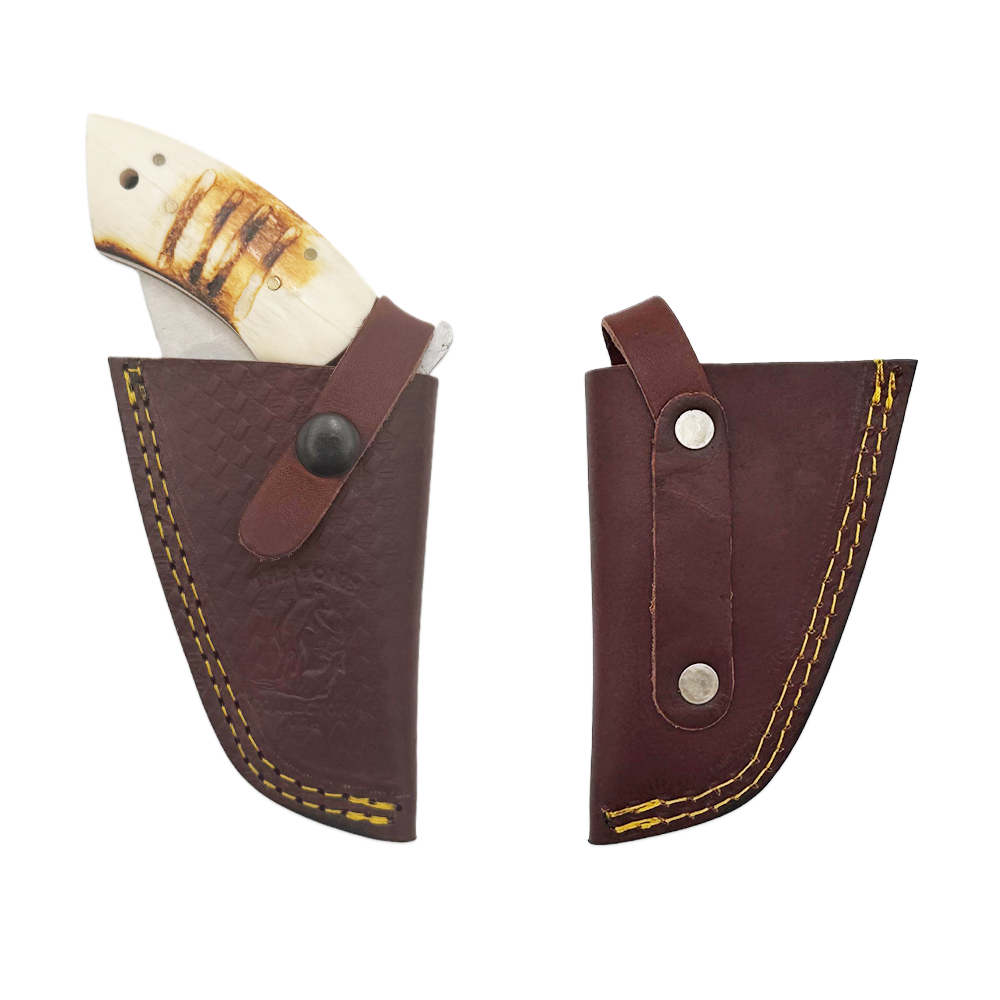 BC 868-BN 6" Bone Collector Gun-Handle Folding Knife with Leather Sheath