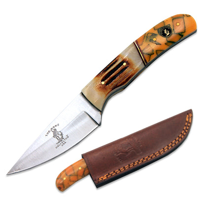 BC 895-A 8.25" Bone Collector Burn Bone & Resin Handle Hunting Knife with Leather Sheath - Rex Distributor, Inc. Wholesale Licensed Products and T-shirts, Sporting goods,