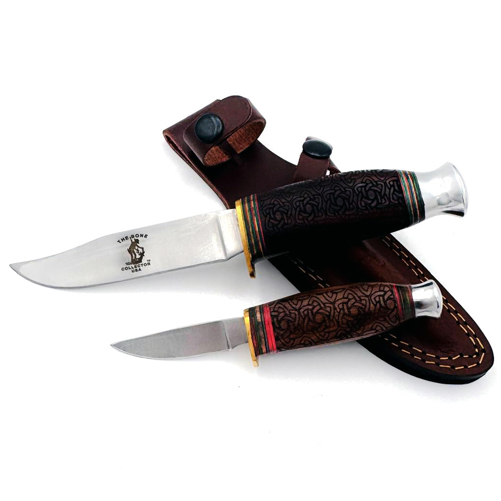 BC 815-RW 8.5" & 4.5" Bone Collector Rosewood Two Piece Hunting Knife Set with Leather Sheath