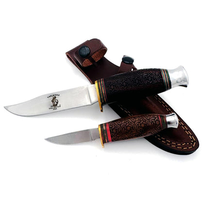 BC 815-RW 8.5" & 4.5" Bone Collector Rosewood Two Piece Hunting Knife Set with Leather Sheath