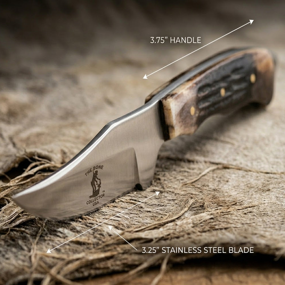 BC 859-BN 2PCS Hunting Knife Set 7" Bone Collector Bone Handle Knives with Leather Sheath