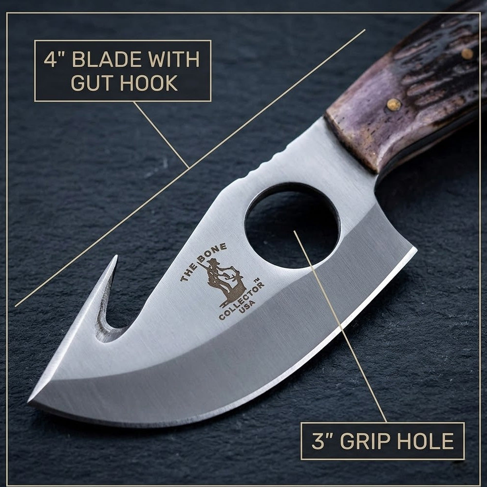 BC 859-BN 2PCS Hunting Knife Set 7" Bone Collector Bone Handle Knives with Leather Sheath