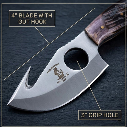 BC 859-BN 2PCS Hunting Knife Set 7" Bone Collector Bone Handle Knives with Leather Sheath