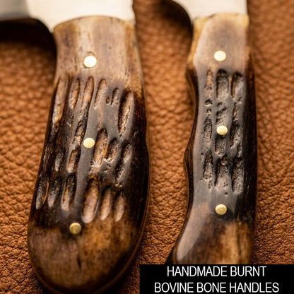 BC 859-BN 2PCS Hunting Knife Set 7" Bone Collector Bone Handle Knives with Leather Sheath
