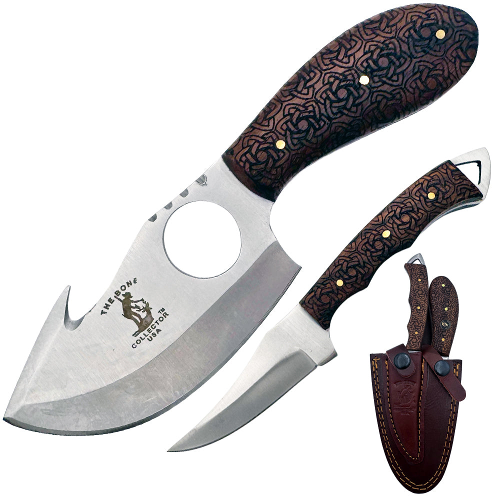 BC 859-RW 2PCS Hunting Knife Set 7" Bone Collector Rosewood Handle Knives with Leather Sheath