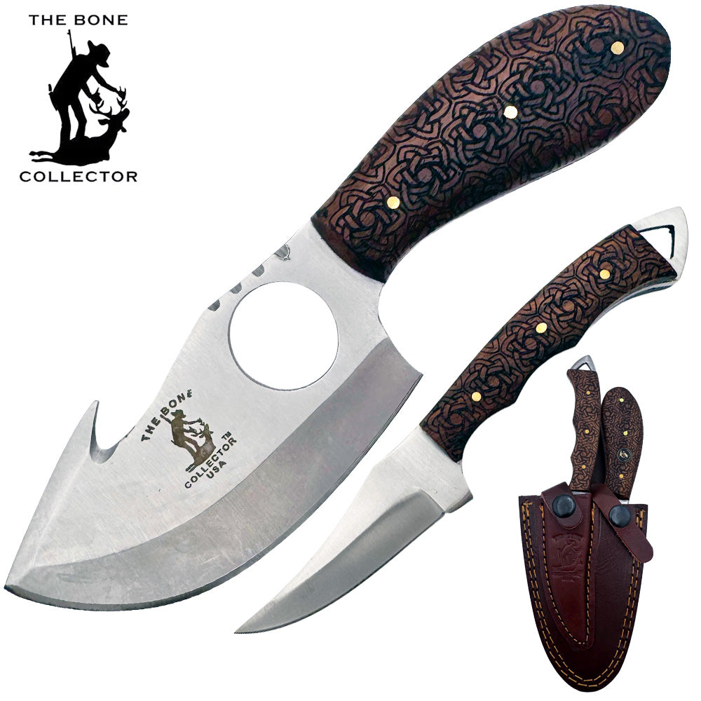 BC 859-RW 2PCS Hunting Knife Set 7" Bone Collector Rosewood Handle Knives with Leather Sheath