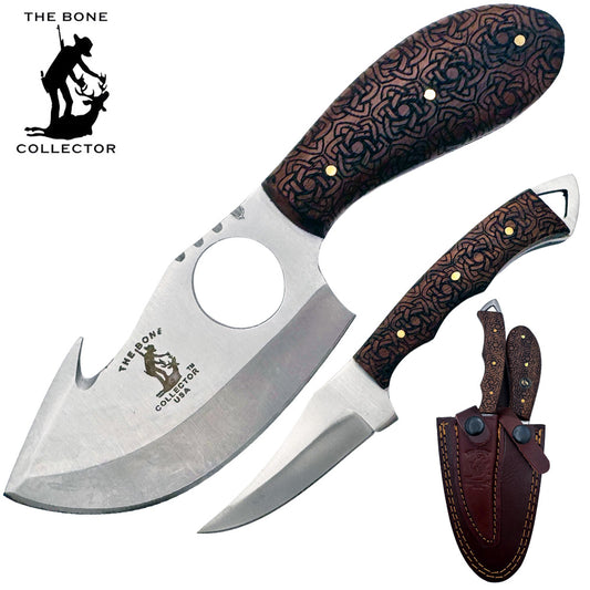 BC 859-RW 2PCS Hunting Knife Set 7" Bone Collector Rosewood Handle Knives with Leather Sheath