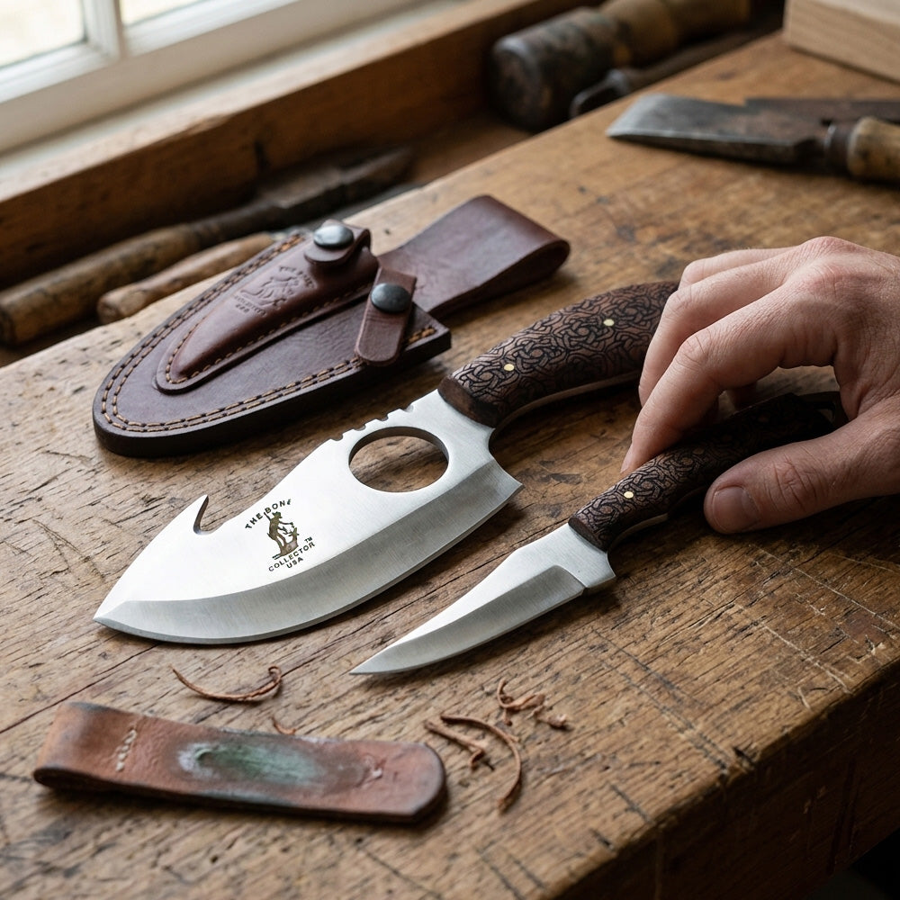 BC 859-RW 2PCS Hunting Knife Set 7" Bone Collector Rosewood Handle Knives with Leather Sheath