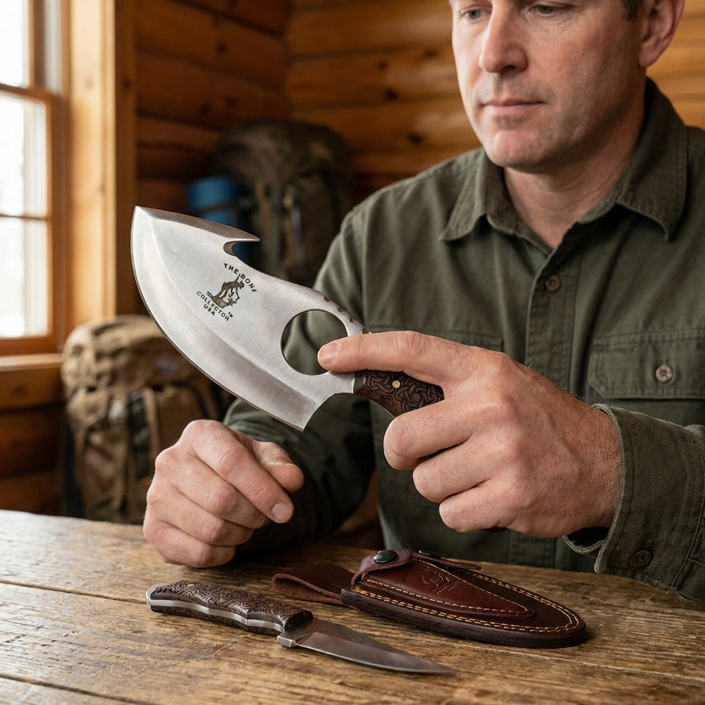 BC 859-RW 2PCS Hunting Knife Set 7" Bone Collector Rosewood Handle Knives with Leather Sheath