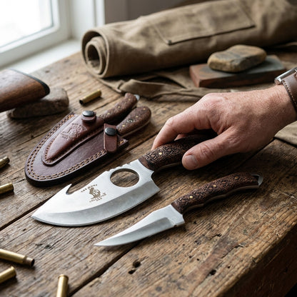 BC 859-RW 2PCS Hunting Knife Set 7" Bone Collector Rosewood Handle Knives with Leather Sheath
