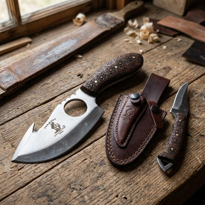 BC 859-RW 2PCS Hunting Knife Set 7" Bone Collector Rosewood Handle Knives with Leather Sheath