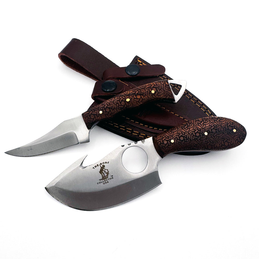 BC 859-RW 2PCS Hunting Knife Set 7" Bone Collector Rosewood Handle Knives with Leather Sheath
