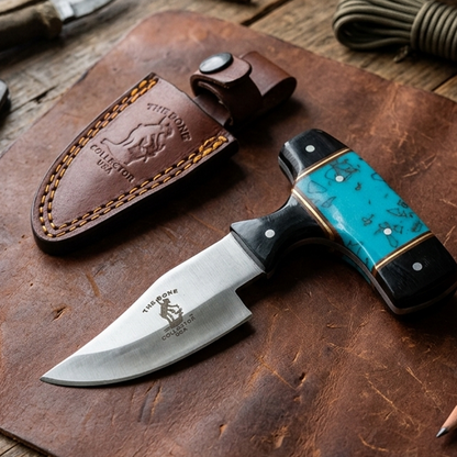 BC 872-BBK 5" Bone Collector Blue & Black Bone Short Blade Skinning Knife with Leather Sheath