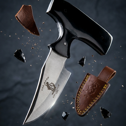 BC 872-BKBN 5" Bone Collector Black Bone Short Blade Skinning Knife with Leather Sheath