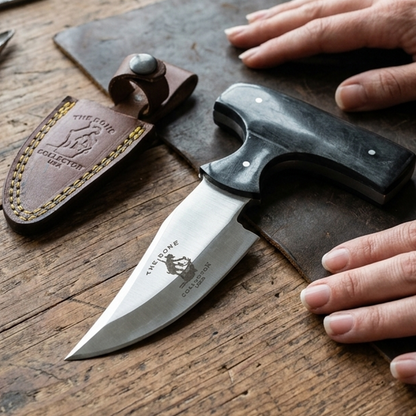 BC 872-BKBN 5" Bone Collector Black Bone Short Blade Skinning Knife with Leather Sheath