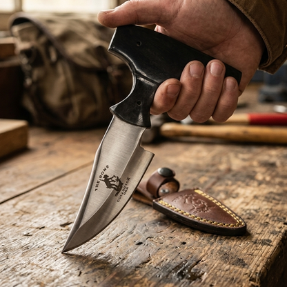 BC 872-BKBN 5" Bone Collector Black Bone Short Blade Skinning Knife with Leather Sheath