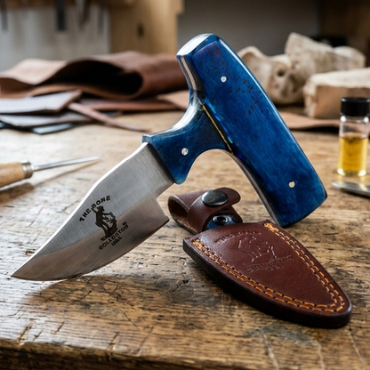BC 872-BLBN 5" Bone Collector Blue Bone Short Blade Skinning Knife with Leather Sheath