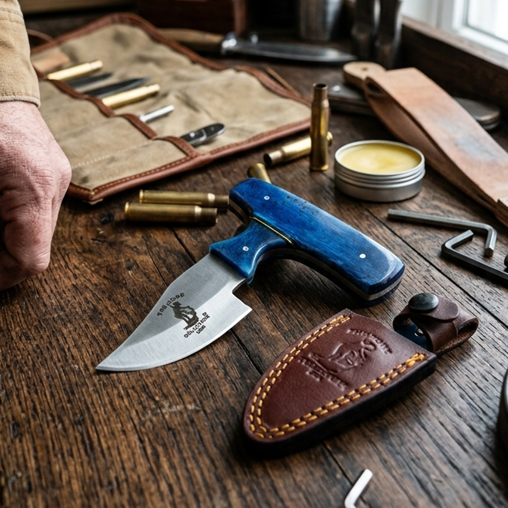 BC 872-BLBN 5" Bone Collector Blue Bone Short Blade Skinning Knife with Leather Sheath