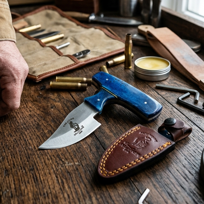 BC 872-BLBN 5" Bone Collector Blue Bone Short Blade Skinning Knife with Leather Sheath