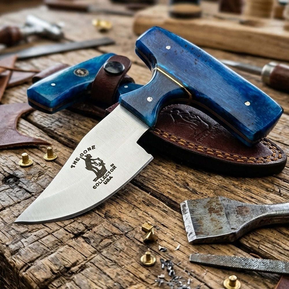 BC 872-BLBN 5" Bone Collector Blue Bone Short Blade Skinning Knife with Leather Sheath
