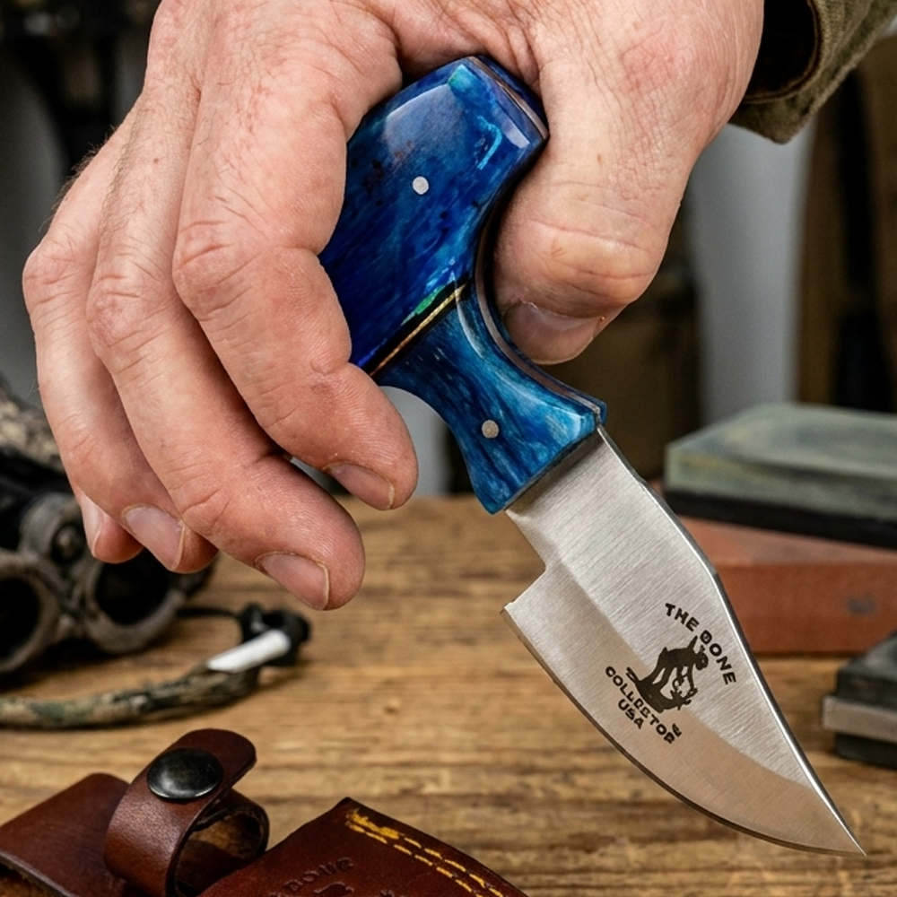 BC 872-BLBN 5" Bone Collector Blue Bone Short Blade Skinning Knife with Leather Sheath