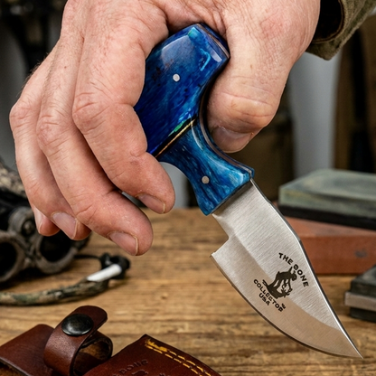 BC 872-BLBN 5" Bone Collector Blue Bone Short Blade Skinning Knife with Leather Sheath