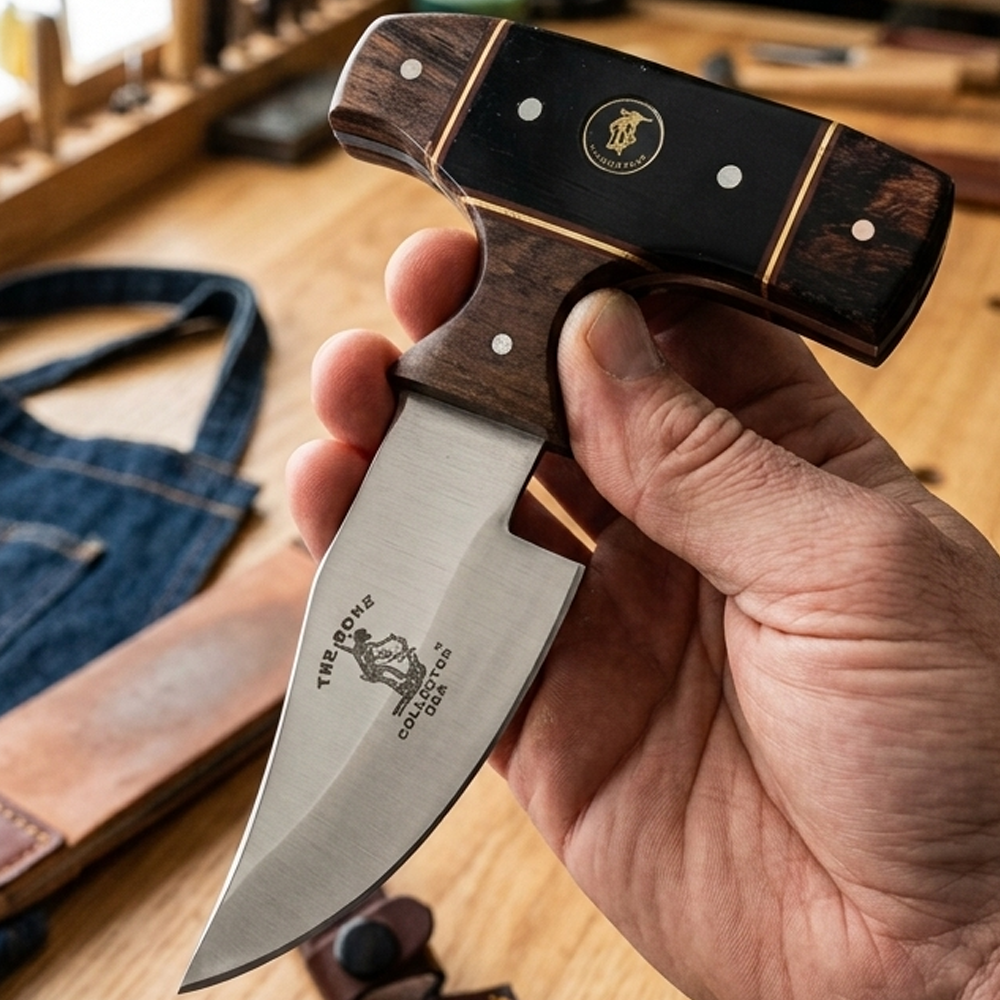 BC 872-BWD 5" Bone Collector Black & Brown Resin Wood Short Blade Skinning Knife with Leather Sheath