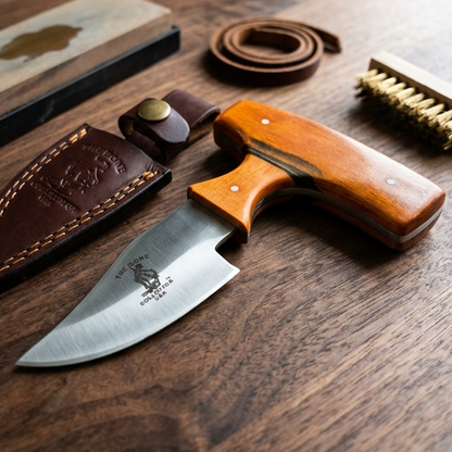 BC 872-YBN 5" Bone Collector Yellow Bone Short Blade Skinning Knife with Leather Sheath