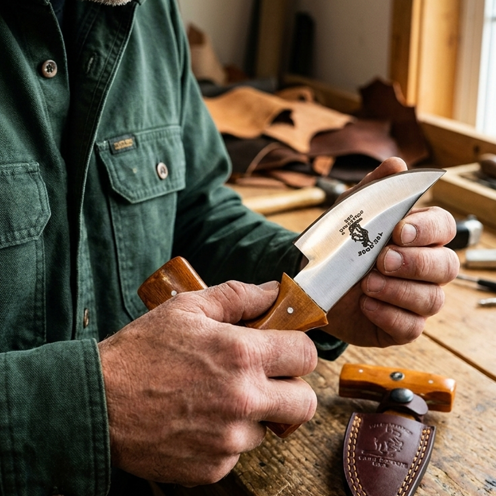 BC 872-YBN 5" Bone Collector Yellow Bone Short Blade Skinning Knife with Leather Sheath