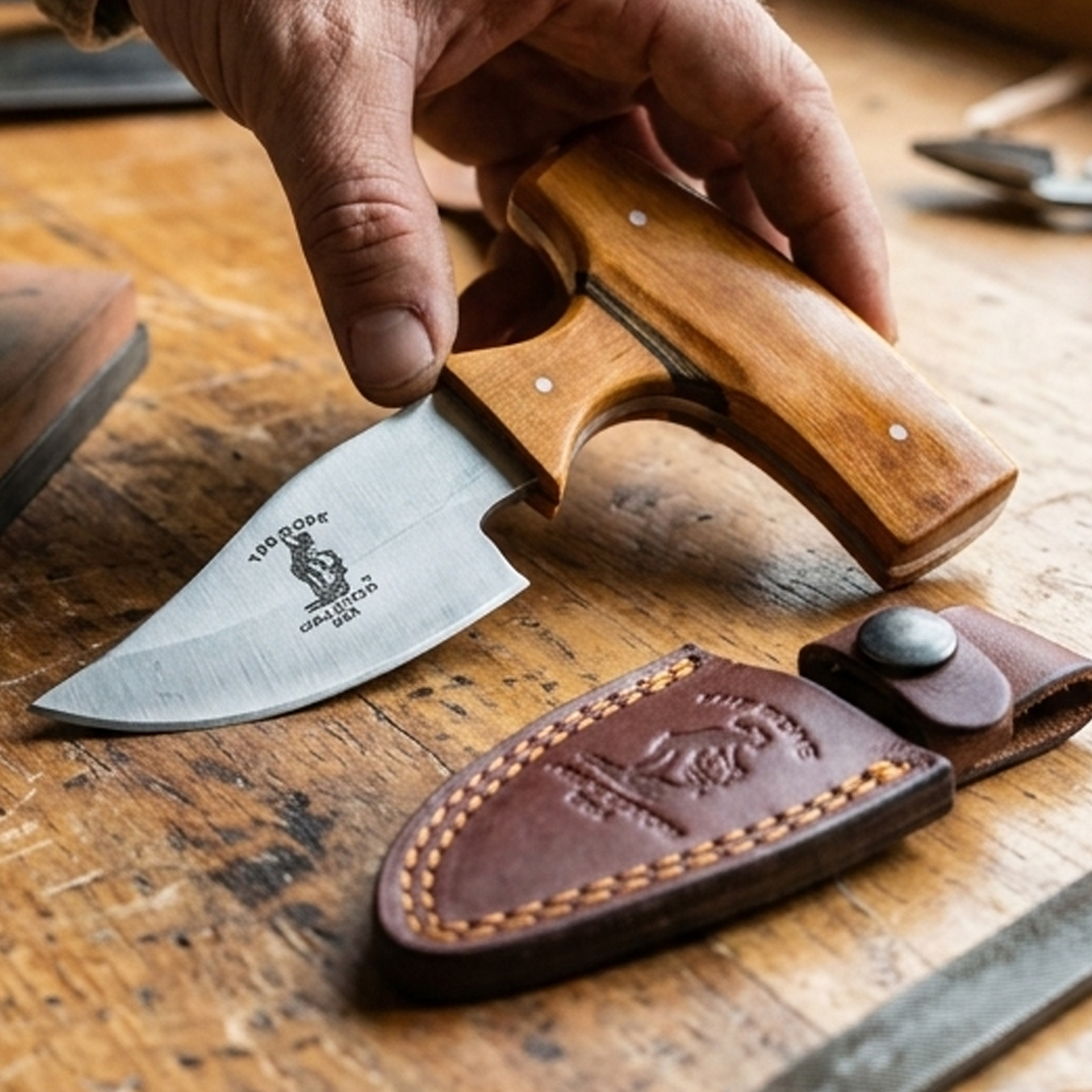 BC 872-YBN 5" Bone Collector Yellow Bone Short Blade Skinning Knife with Leather Sheath