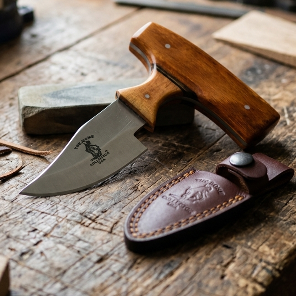BC 872-YBN 5" Bone Collector Yellow Bone Short Blade Skinning Knife with Leather Sheath