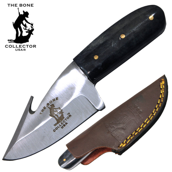 BC 874-BKBN 5.25" Bone Collector Black Handle Gut Hook Skinner Knife with Leather Sheath