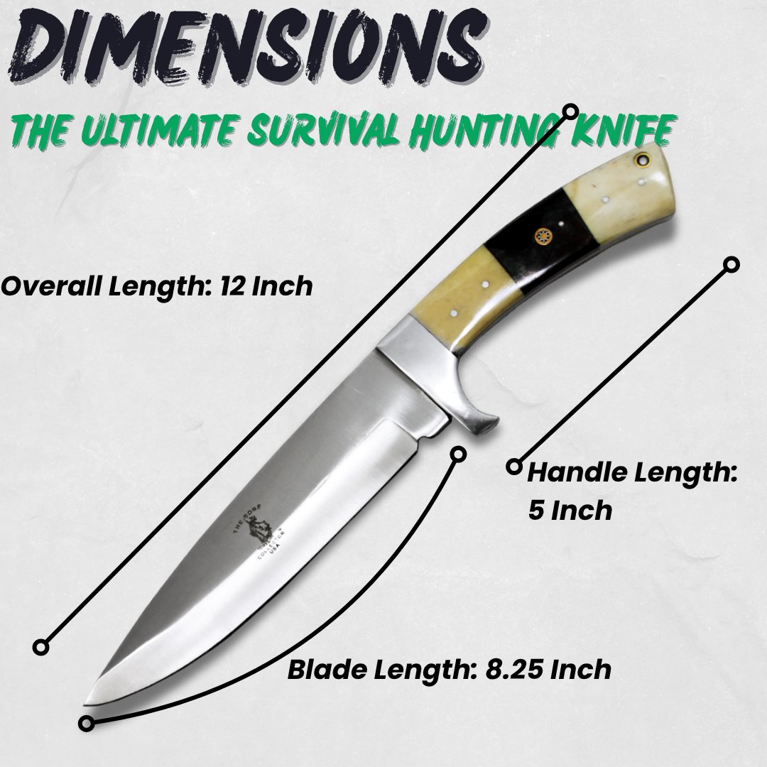 BC 882-WRW 12" Bone Collector White Bovine & Rosewood Handle Hunting Knife with Leather Sheath