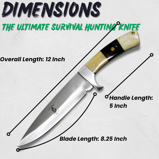 BC 882-WYW 12" Bone Collector White & Yellow Bovine Handle Hunting Knife with Leather Sheath