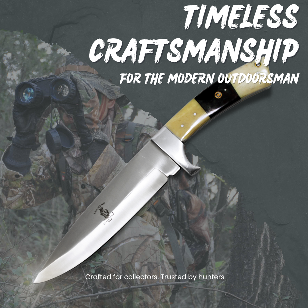 BC 882-WRW 12" Bone Collector White Bovine & Rosewood Handle Hunting Knife with Leather Sheath