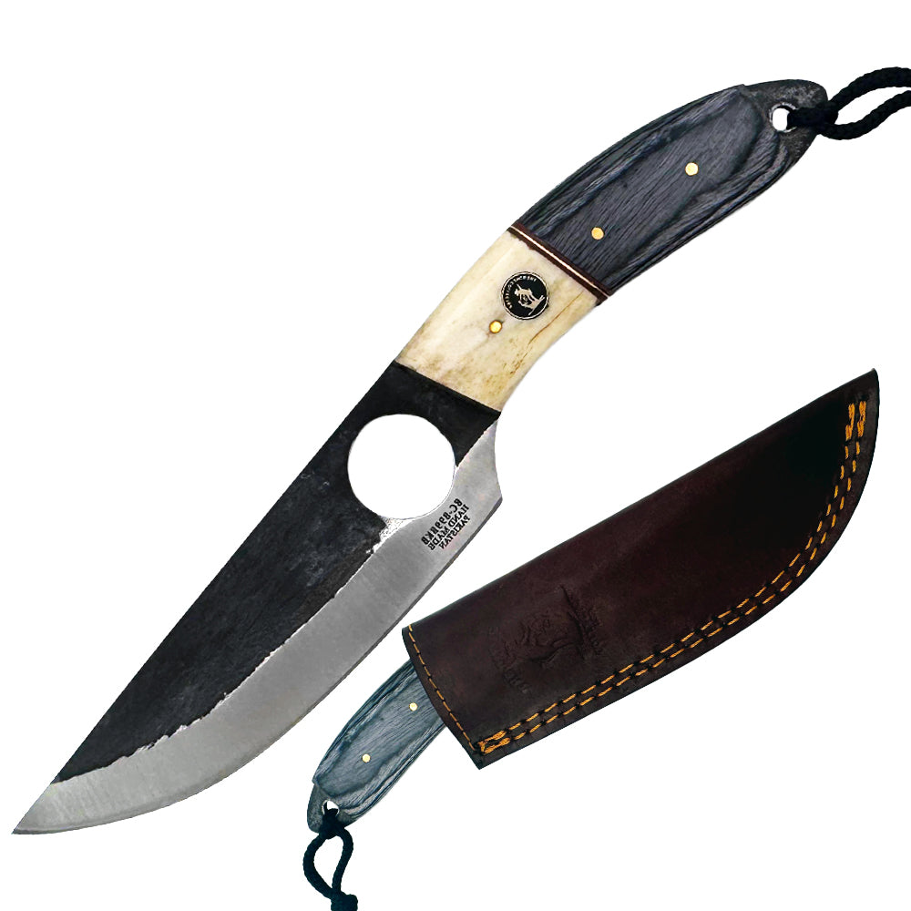 BC 899-BKB 9.5" Bone Collector Forge Scale Full Tang Hunting Knife with Leather Sheath