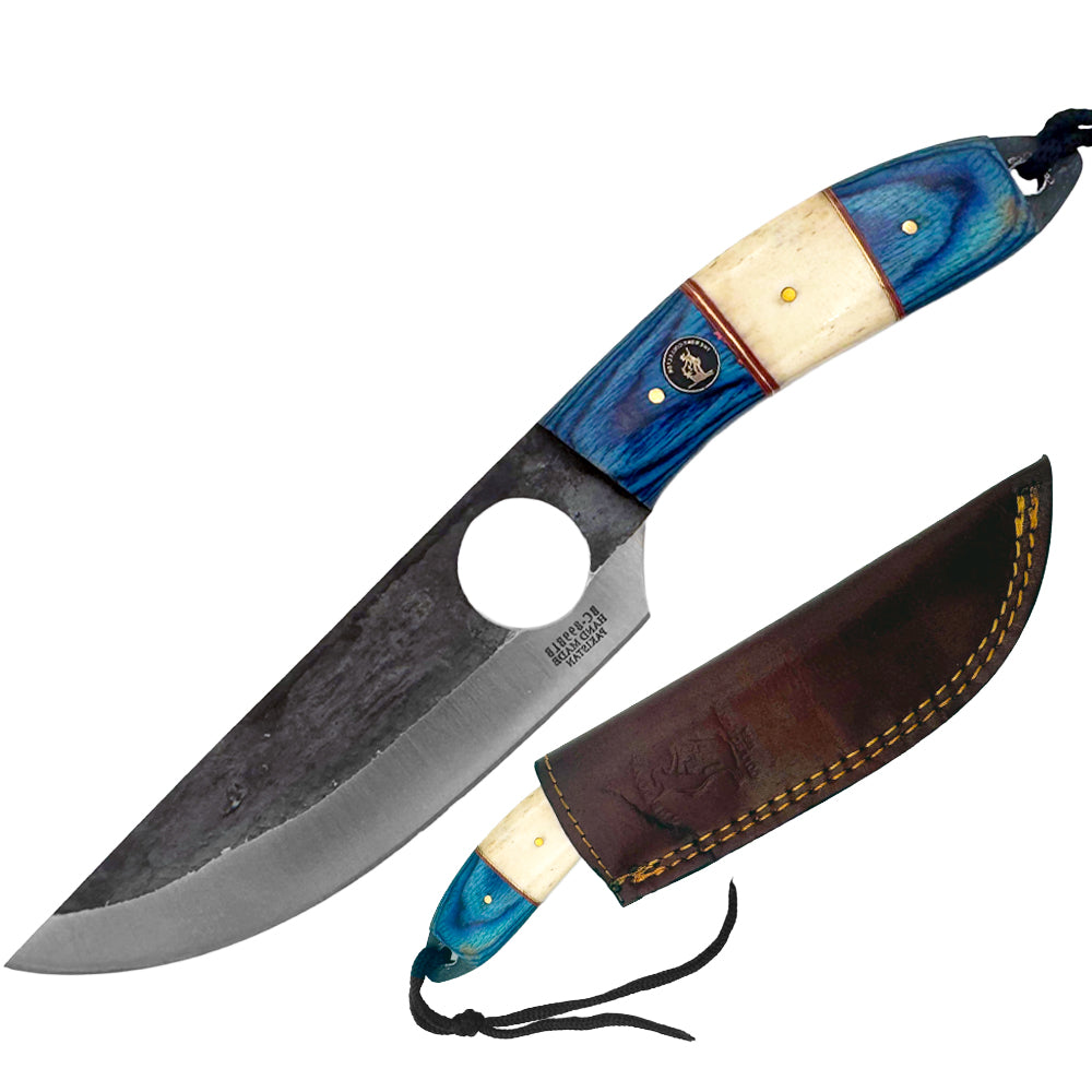 BC 899-BLB 9.5" Bone Collector Forge Scale Full Tang Hunting Knife with Leather Sheath