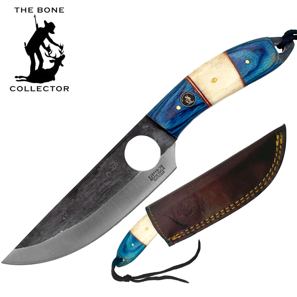 BC 899-BLB 9.5" Bone Collector Forge Scale Full Tang Hunting Knife with Leather Sheath