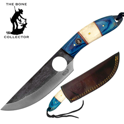 BC 899-BLB 9.5" Bone Collector Forge Scale Full Tang Hunting Knife with Leather Sheath