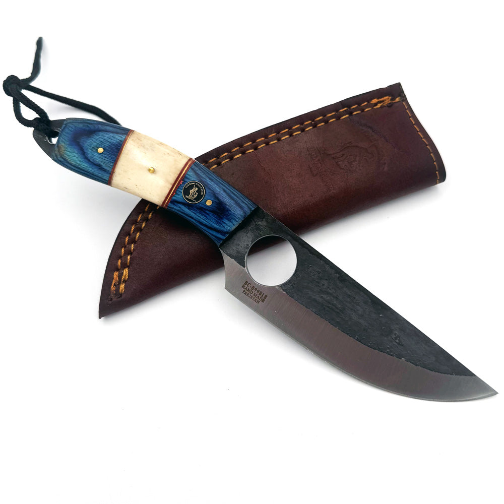 BC 899-BLB 9.5" Bone Collector Forge Scale Full Tang Hunting Knife with Leather Sheath